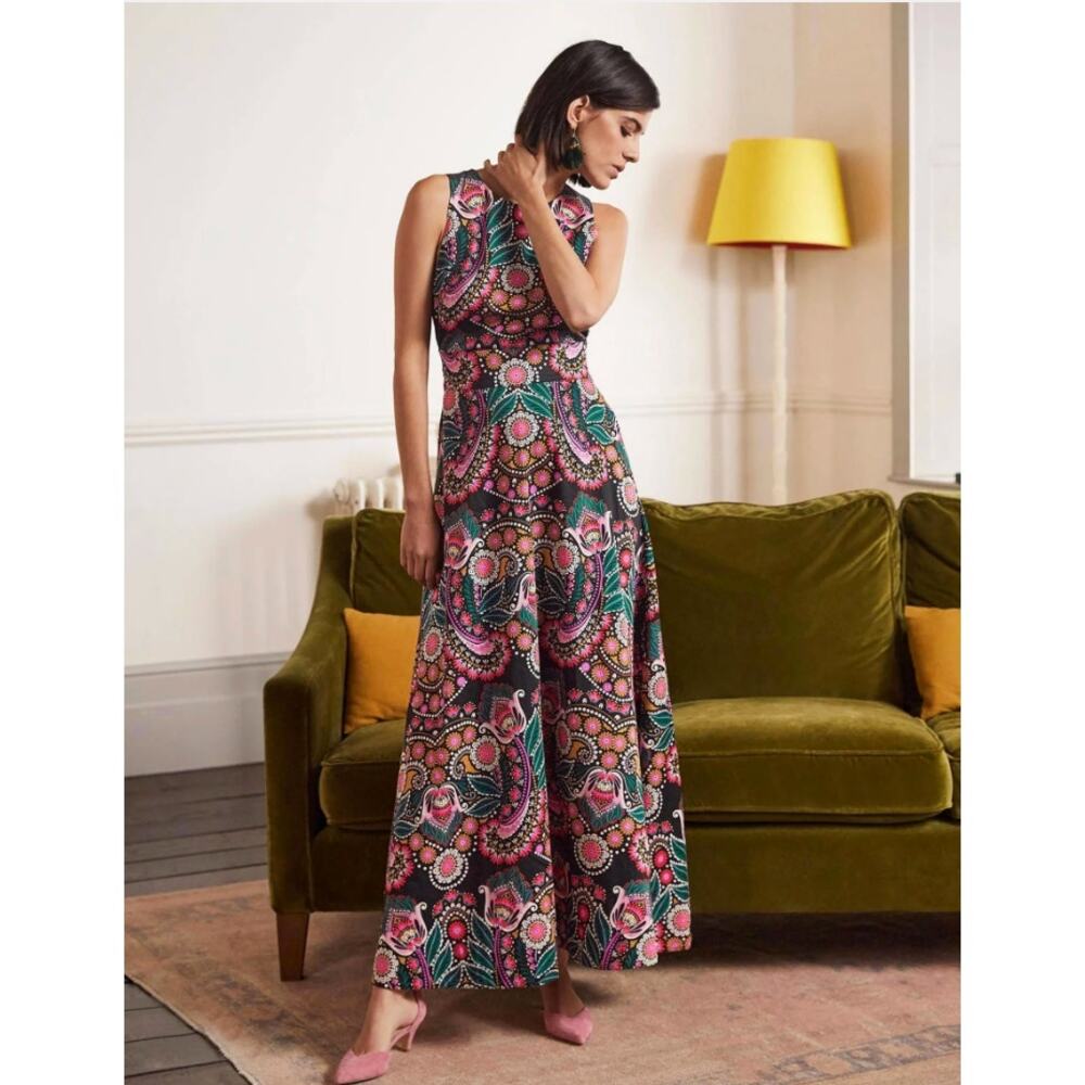 Boden Maxi Dress Open Back Cutout Paisley Floral Black Plus 20 22 NWT Pockets